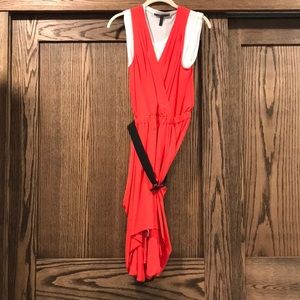 BCBG 80s style silk workday dress with belt.